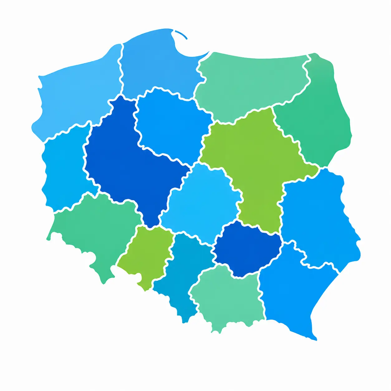 Mapa Polski przedstawiająca regiony w serwisie RegionalneSEO.pl