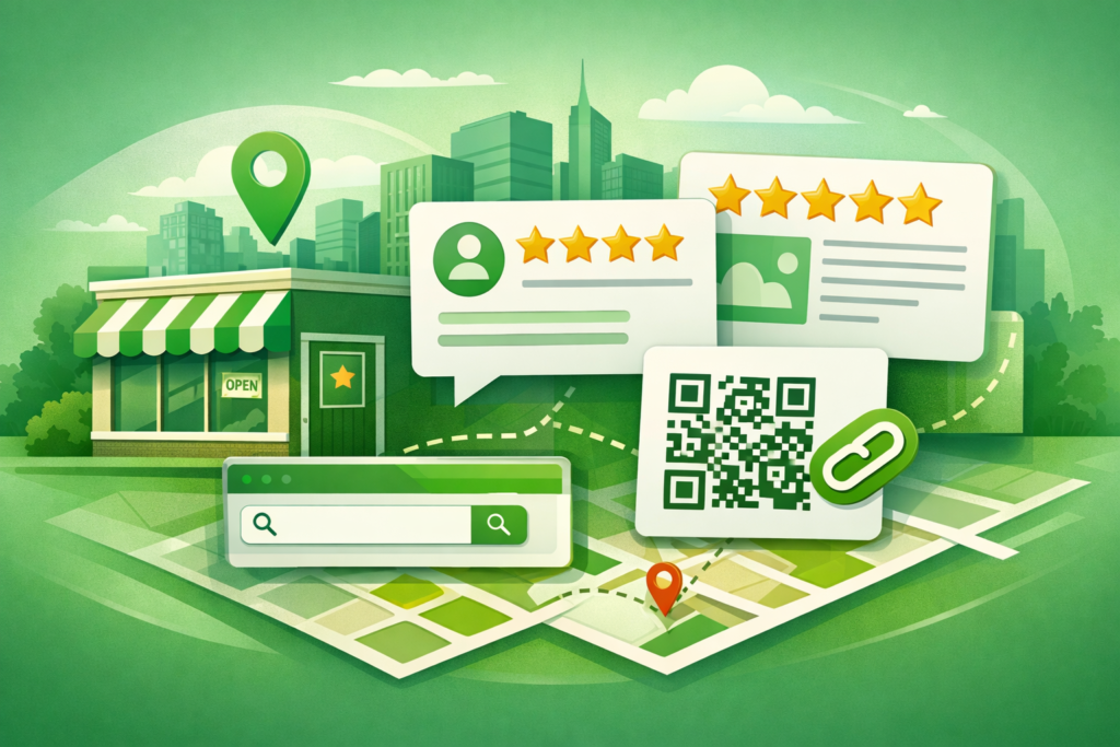 Okładka artykułu o zdobywaniu opinii Google za pomocą linku i kodu QR